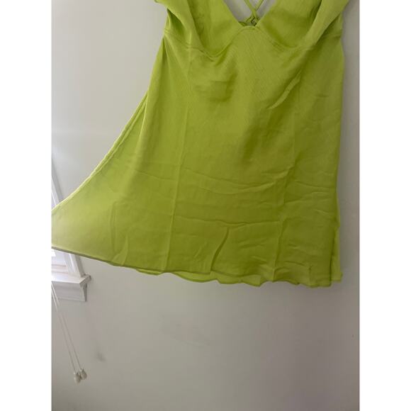 Free People Satin Slip Dress Size Large Lime Green 90s Halter Mini - Picture 5 of 10